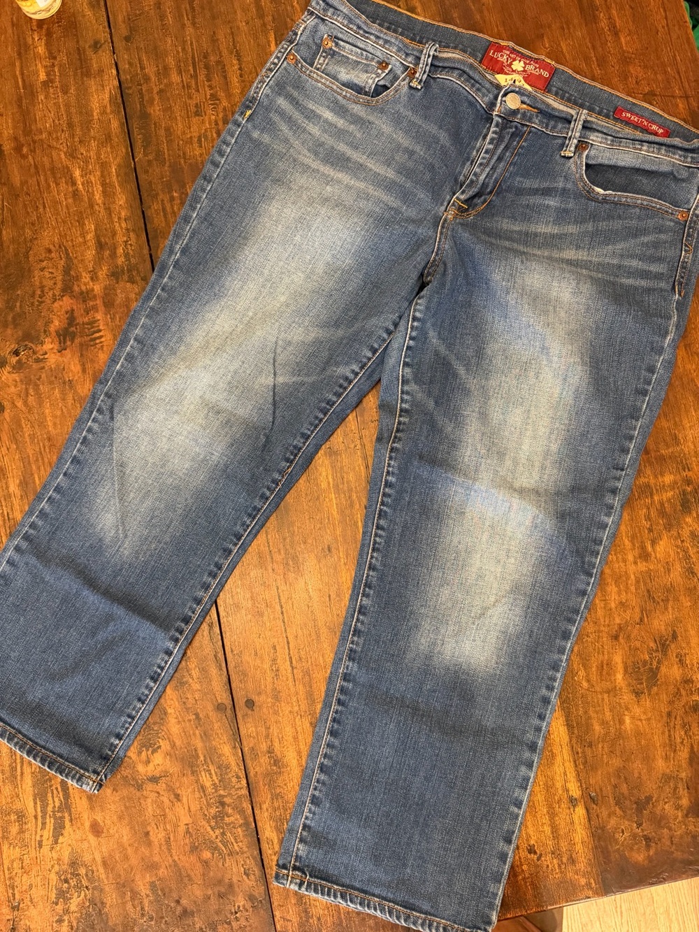 Vintage Lucky Brand Sweet & Crop Jeans Distressed Y2K Red Clover Size 14/32